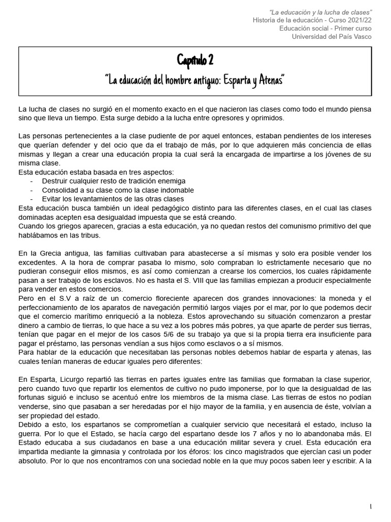 Resumen capitulo 2 la educacion del hombre antiguo esparta y atenas