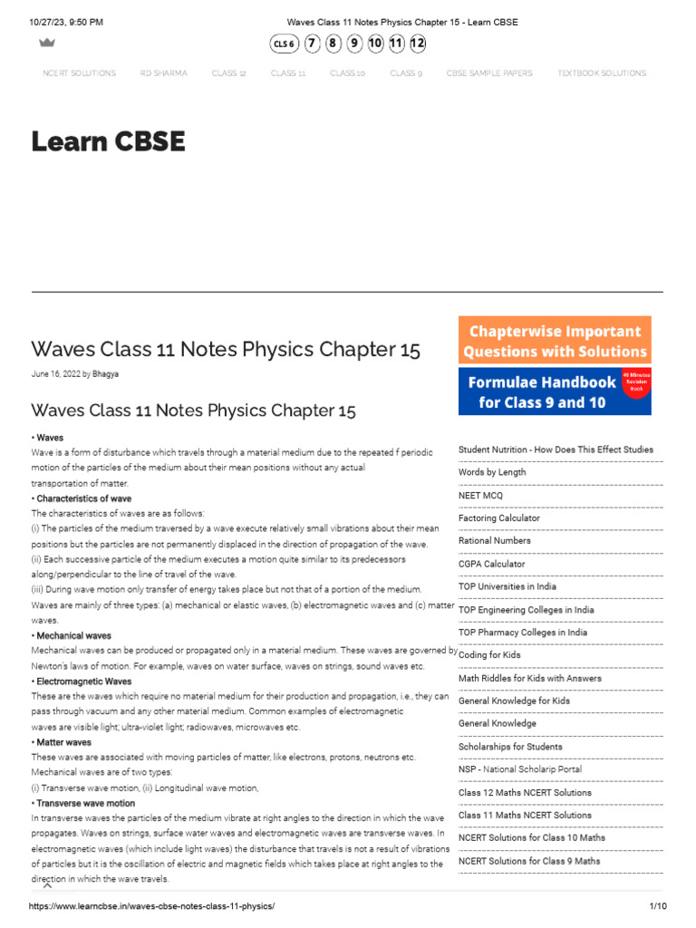 Waves Class 11 Physics Notes | PDF