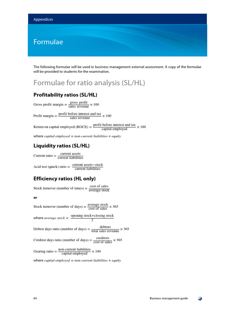 IB Business Management Formula Guide | PDF | Net Present Value | Revenue