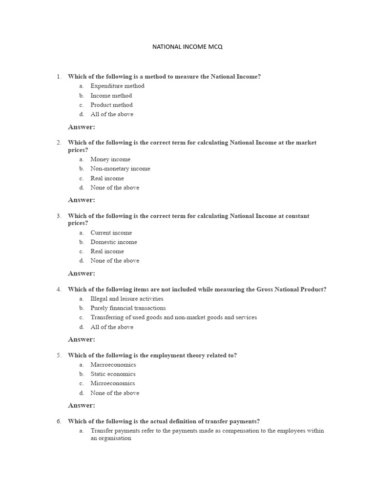 National Income MCQs for Exams | PDF | Gross Domestic Product | Income