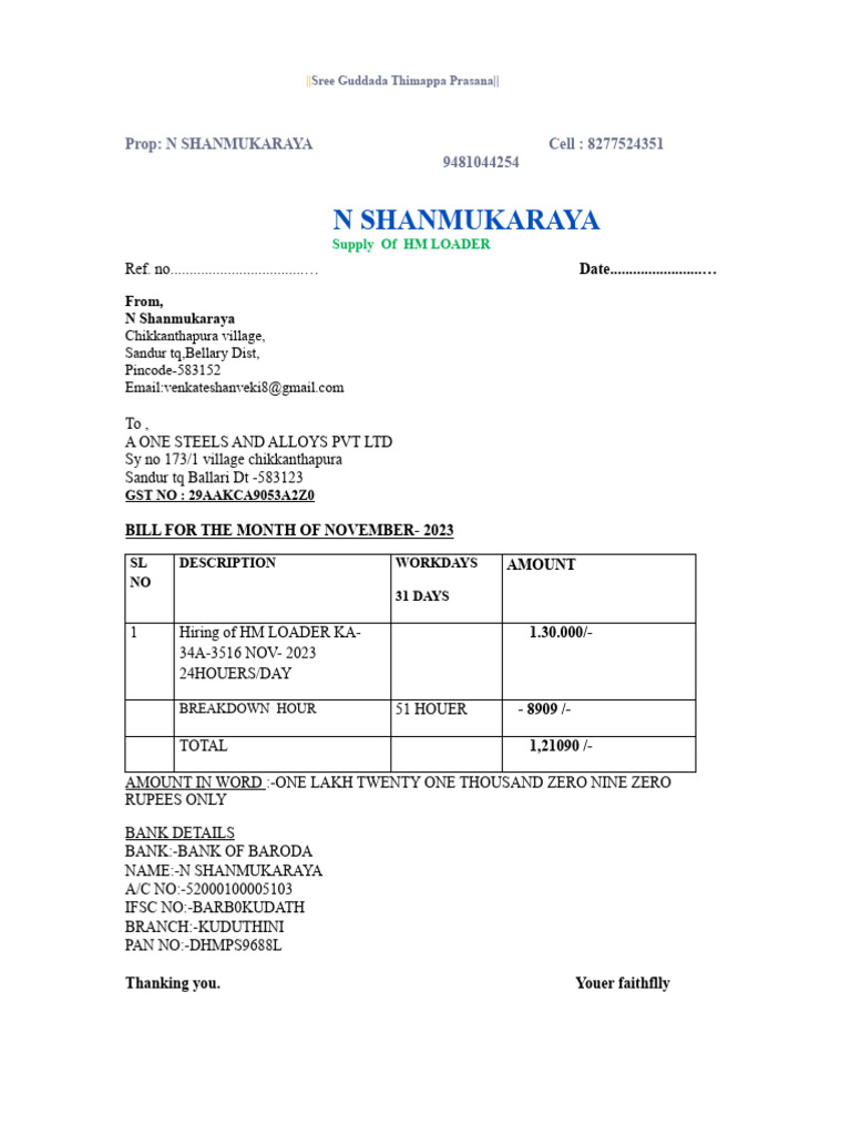 Invoice for HM Loader Rental | PDF
