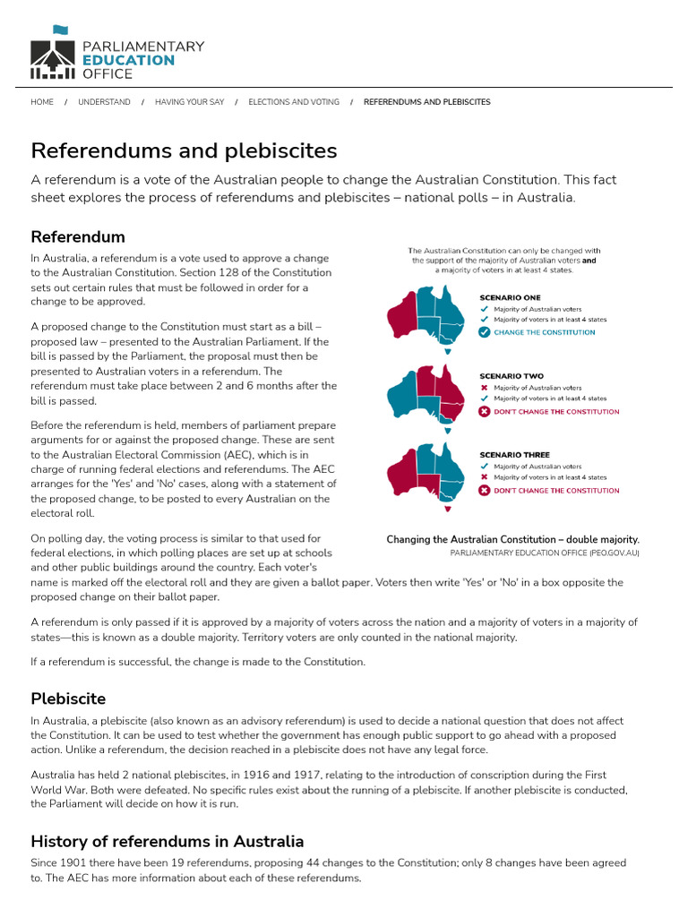 Referendums And Plebiscites Parliamentary Education Office Pdf