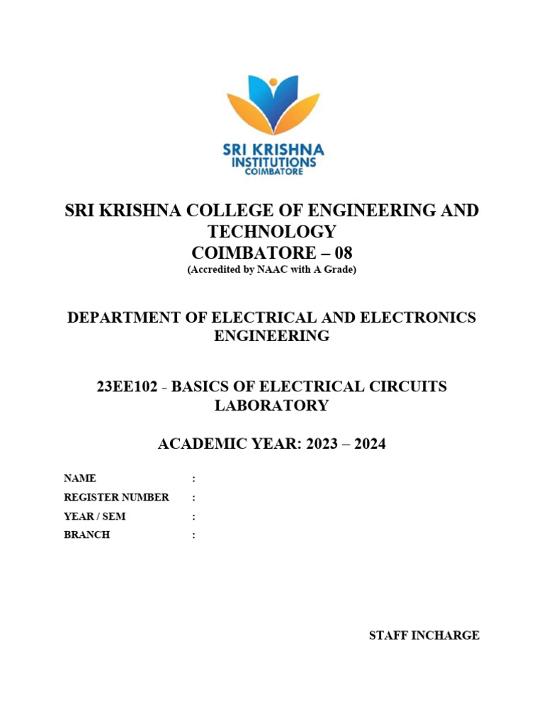 BASIC ELECTRICAL ENGINEERING WORKSHOP LAB MANUAL PDF visual data 8