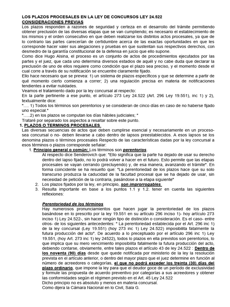 Los plazos procesales en la Ley de concursos | PDF | Bancarrota | Ley ...