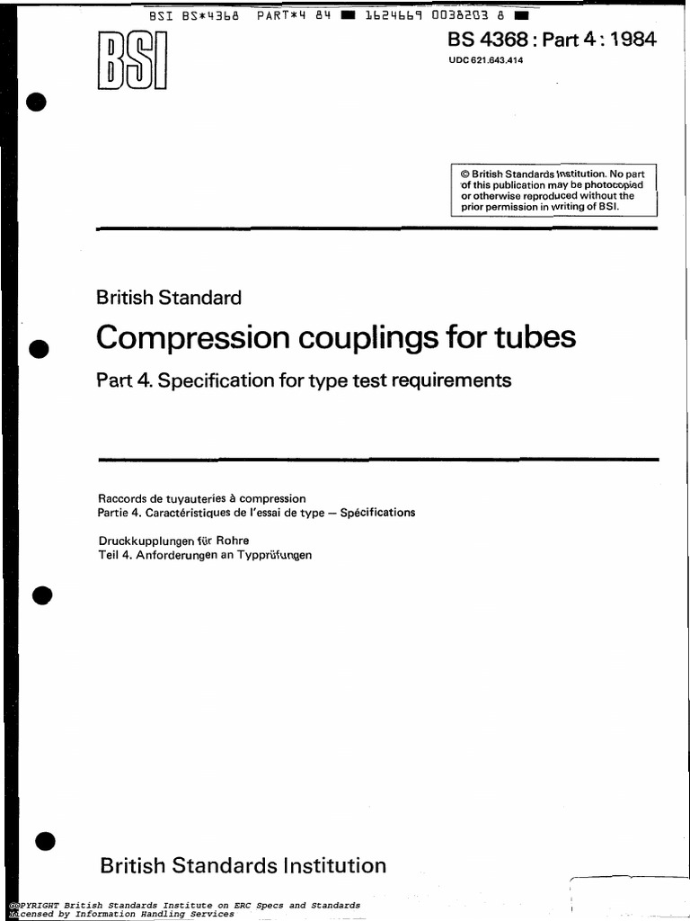 BS 4368-4 1984 | PDF | Leak | Pipe (Fluid Conveyance)