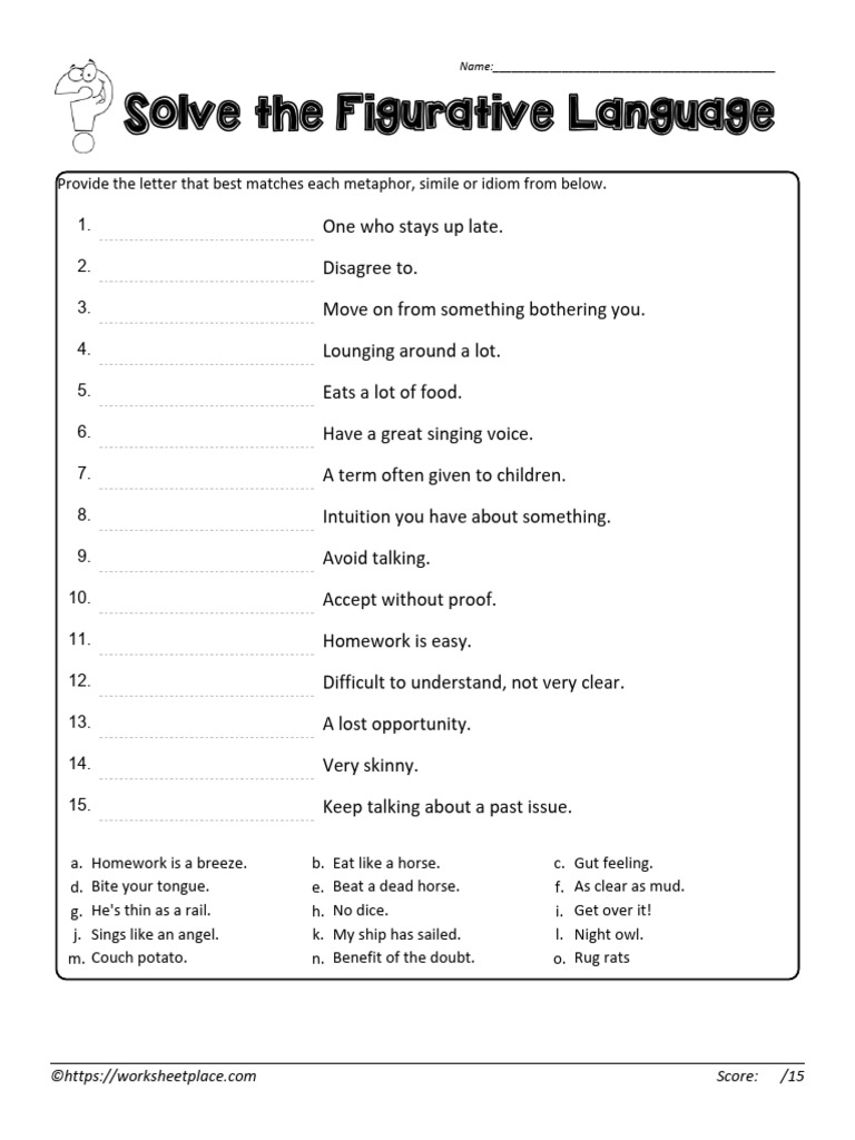 Figurative Language Matching Worksheet | PDF