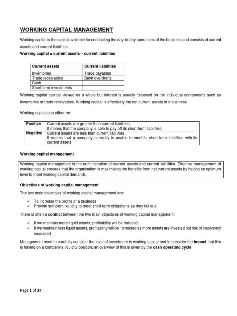 Working Capital Management | PDF