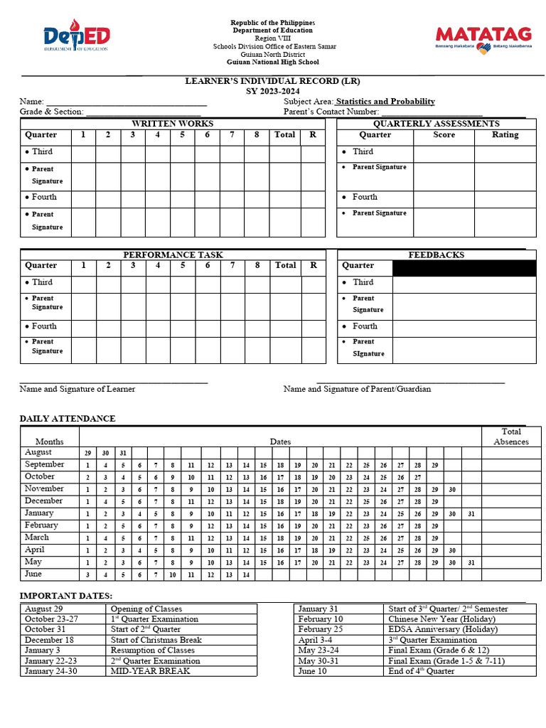 Learner's Record for Statistics 2023-2024 | PDF | Academic Term | Schools