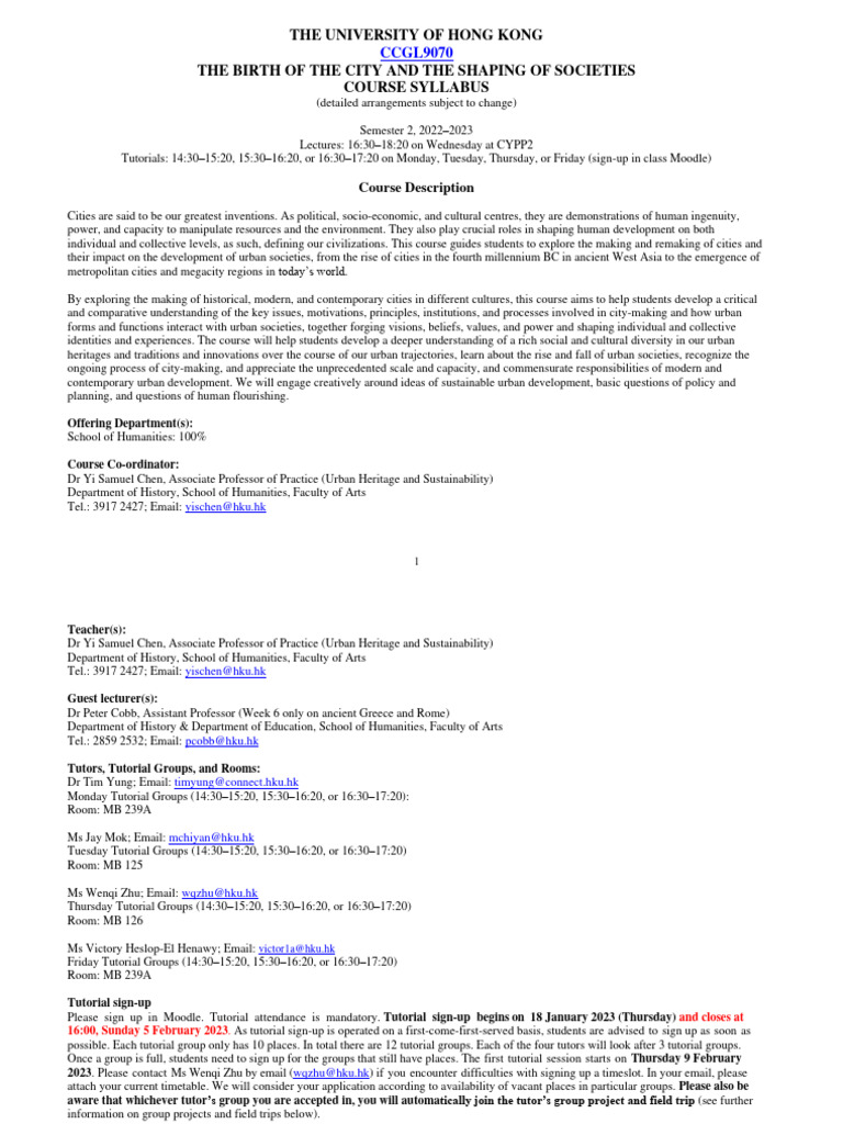 CCGL9070 Syllabus (28jan 2023) | PDF | Assyria | Ancient Greece