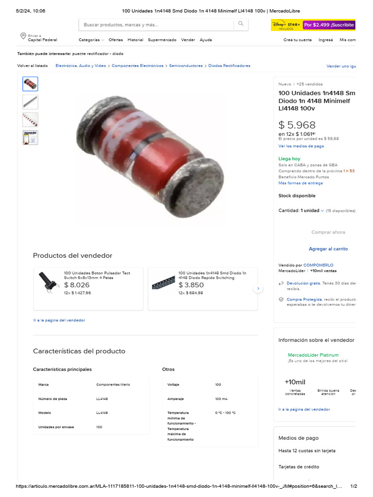 100 Unidades 1n4148 SMD Diodo 1n 4148 Minimelf Ll4148 100v | PDF ...