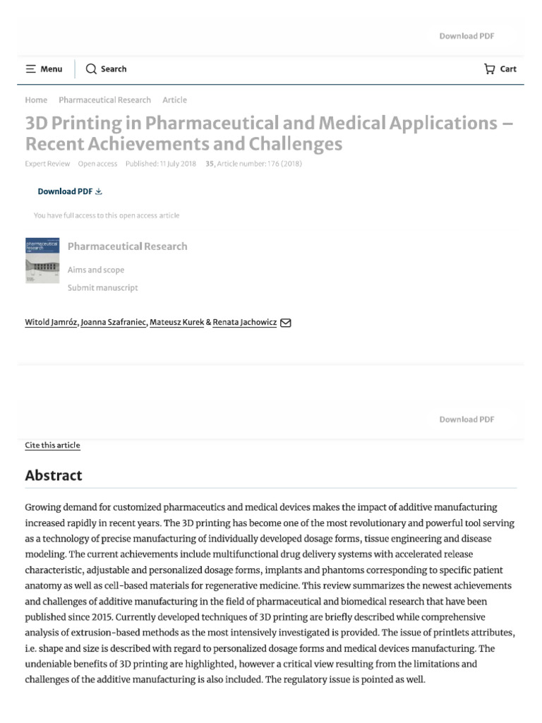 3D Printing in Pharmaceutical and Medical Applications 2023 Muito Bom | PDF