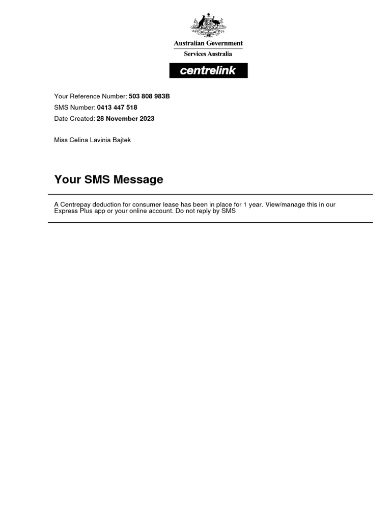 Long Term Centrepay Deduction Identified - A211754840 | PDF