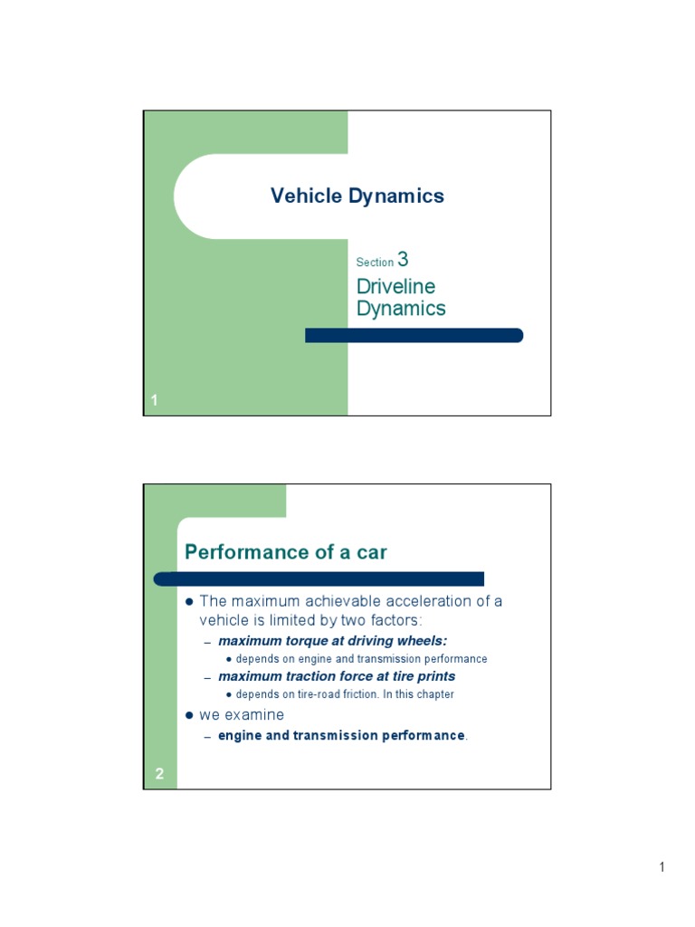W4 Section 3 Driveline Dynamics PDF Transmission (Mechanics) Power (Physics)