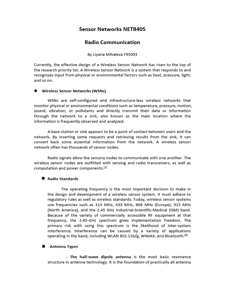 Radio Communication in Sensor Networks | PDF | Wireless Sensor Network ...