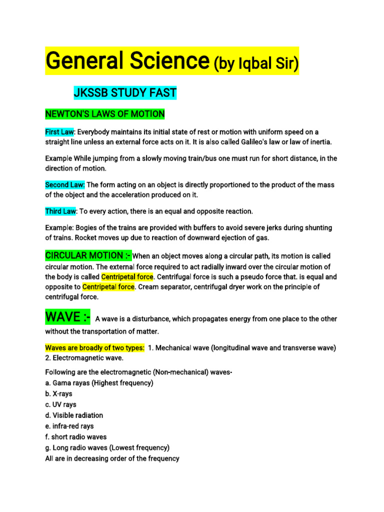 JKSSB Science Notes | PDF