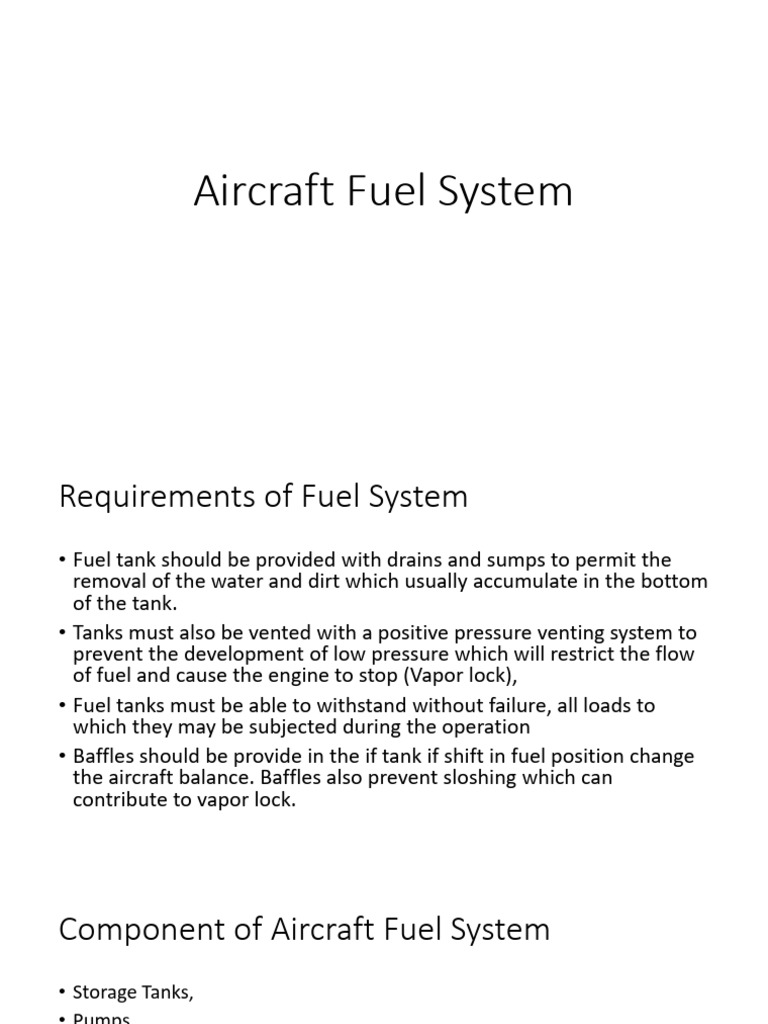 Aircraft Fuel System PDF Gasoline Jet Fuel