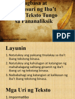 Pagbasa at Pagsusuri NG Iba't Ibang Teksto Tungo