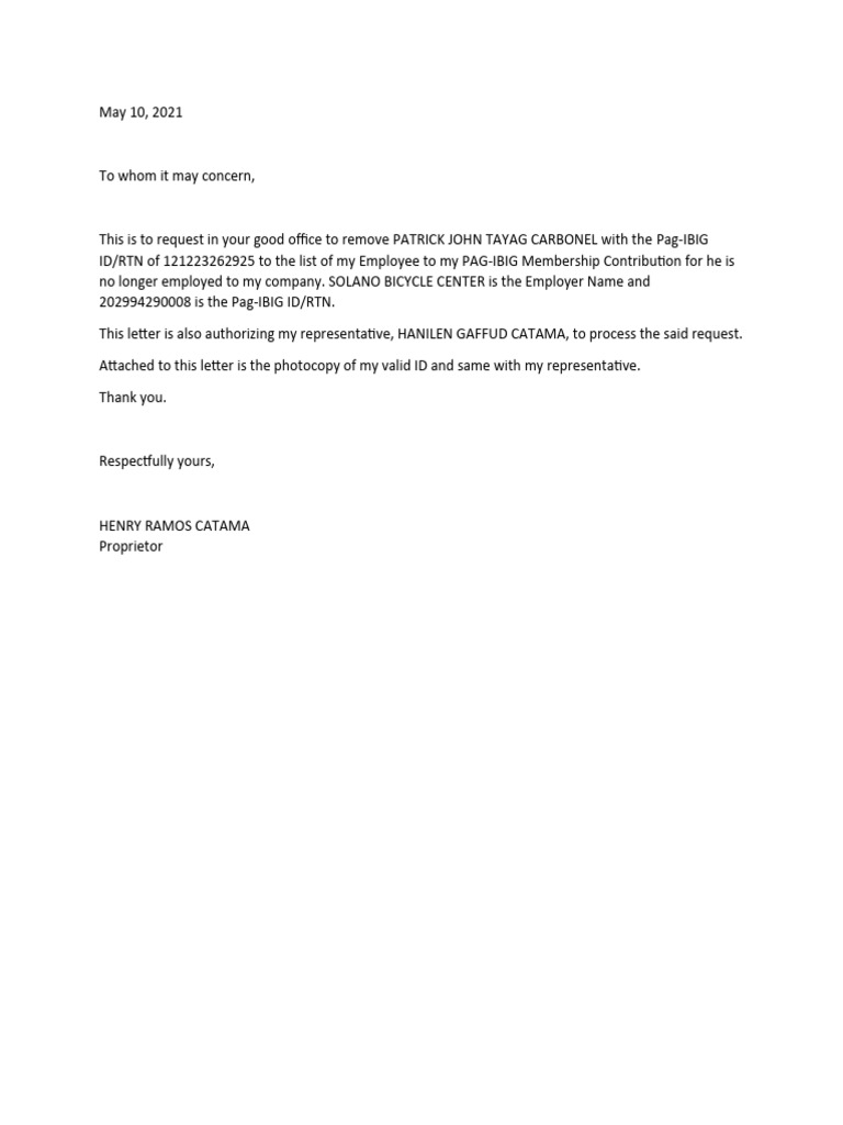 Pagibig request letter pdf