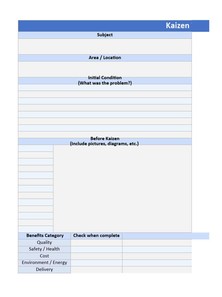 Kaizen Template for Quality Improvement | PDF | Art | Technology ...