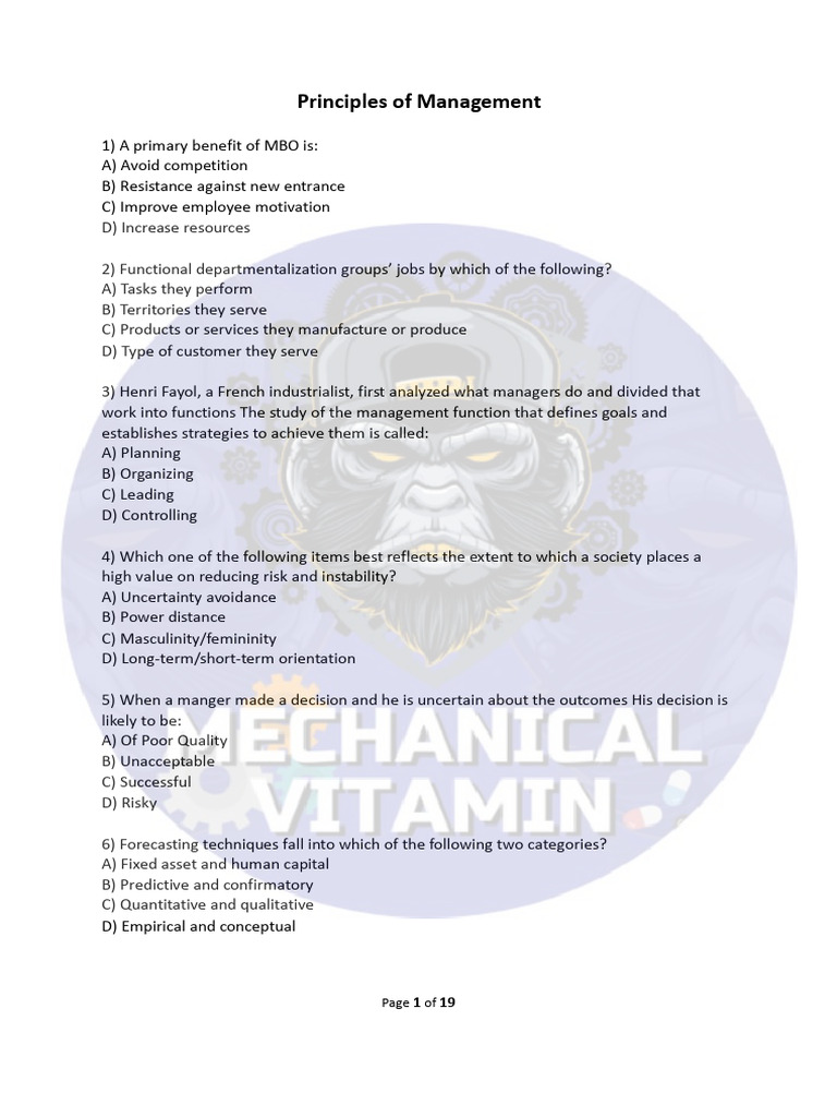 Principle of Management Mcq1 PDF Strategic Planning Decision Making