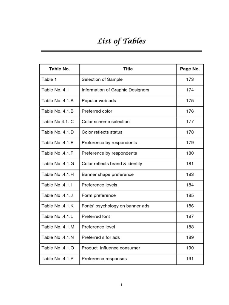 06 - List of Table | PDF | Advertising | Graphics