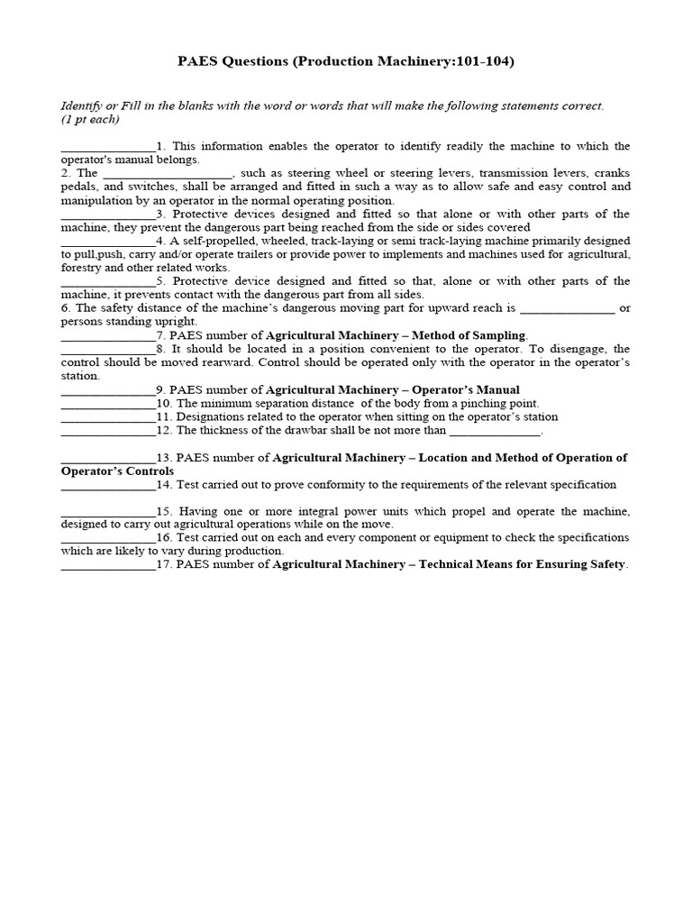 Paes questions production machinery 101 104 pdf machines manual