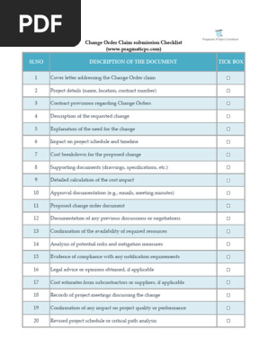 Change Order Claim Submission Checklist