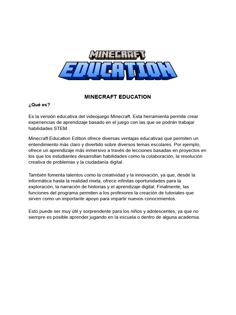 Minecraft Education | PDF | Minecraft | Software de la aplicacion
