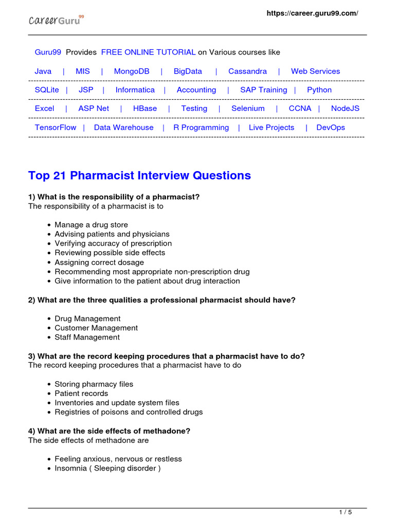 Pharmacist Interview Questions Guide | PDF | Medical Prescription | Pharmacy