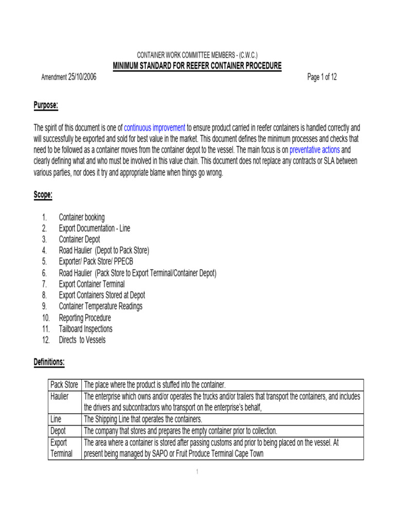 Reefer Container Handling Standards | PDF | Truck Driver | Occupational ...