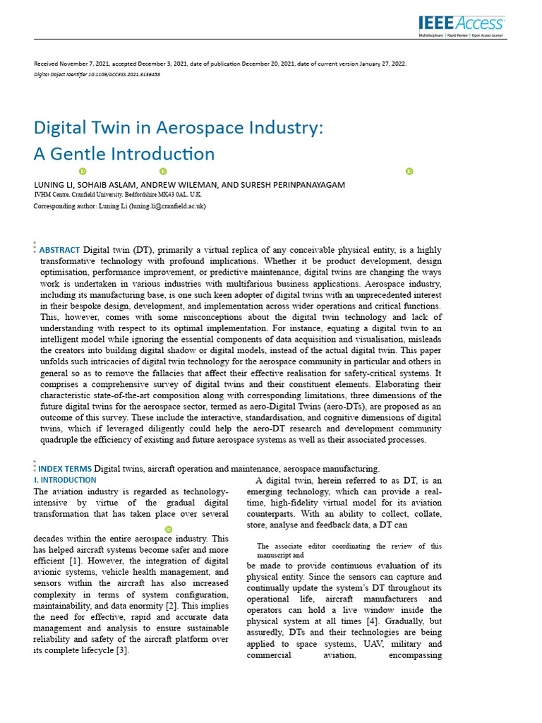 Digital Twin in Aerospace: Intro | PDF | Product Lifecycle | Internet ...