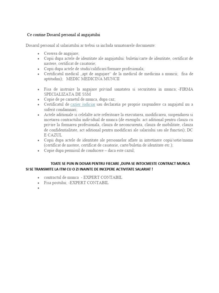 Ce Contine Dosarul Personal Al Angajatului | PDF