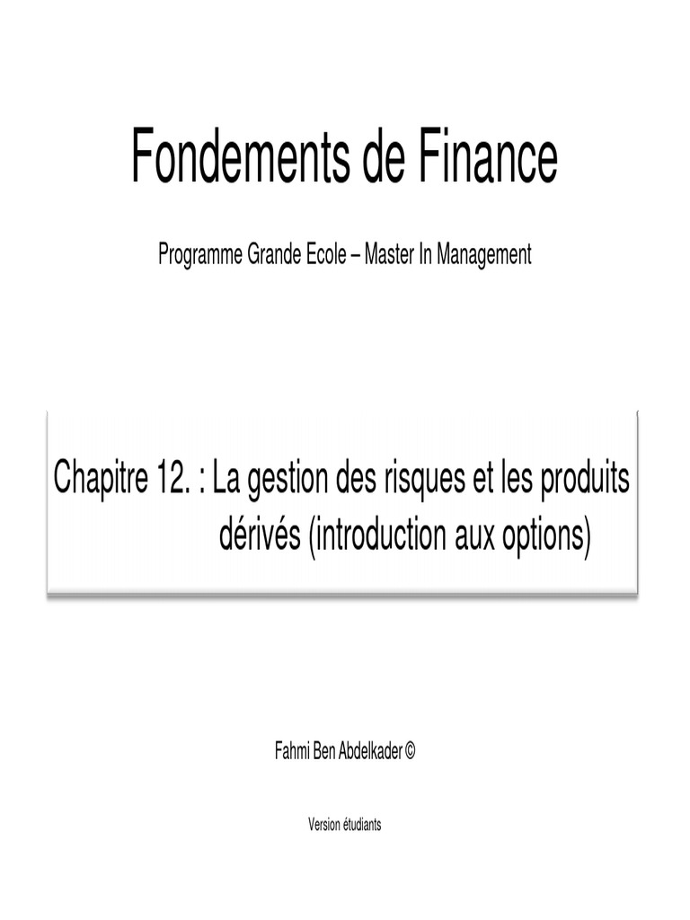 Gestion des Risques et Produits Dérivés | PDF | Option (Finance ...