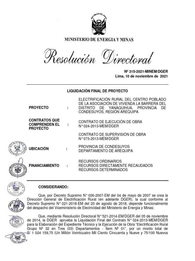 Liquidación Final Proyecto DGER Yanaquihua | PDF | Perú