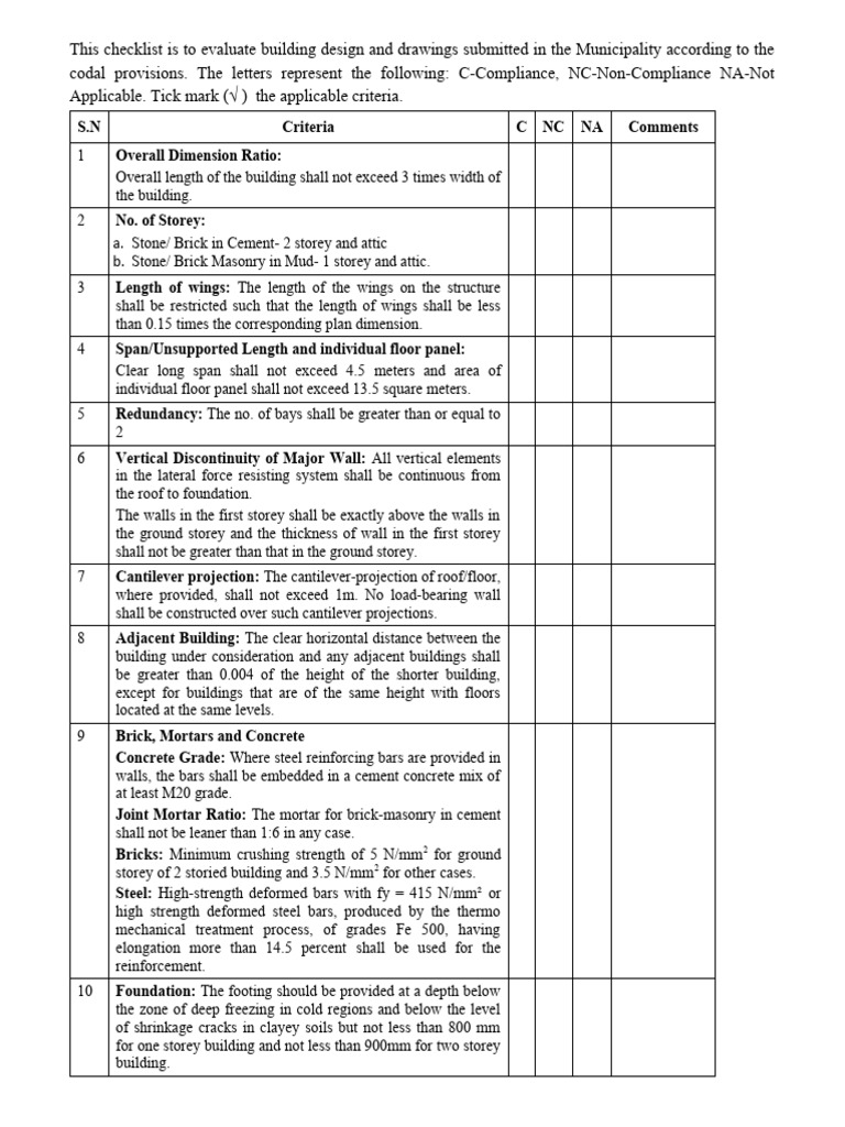 Checklist For C Class Masonry Building Pdf Masonry Brick