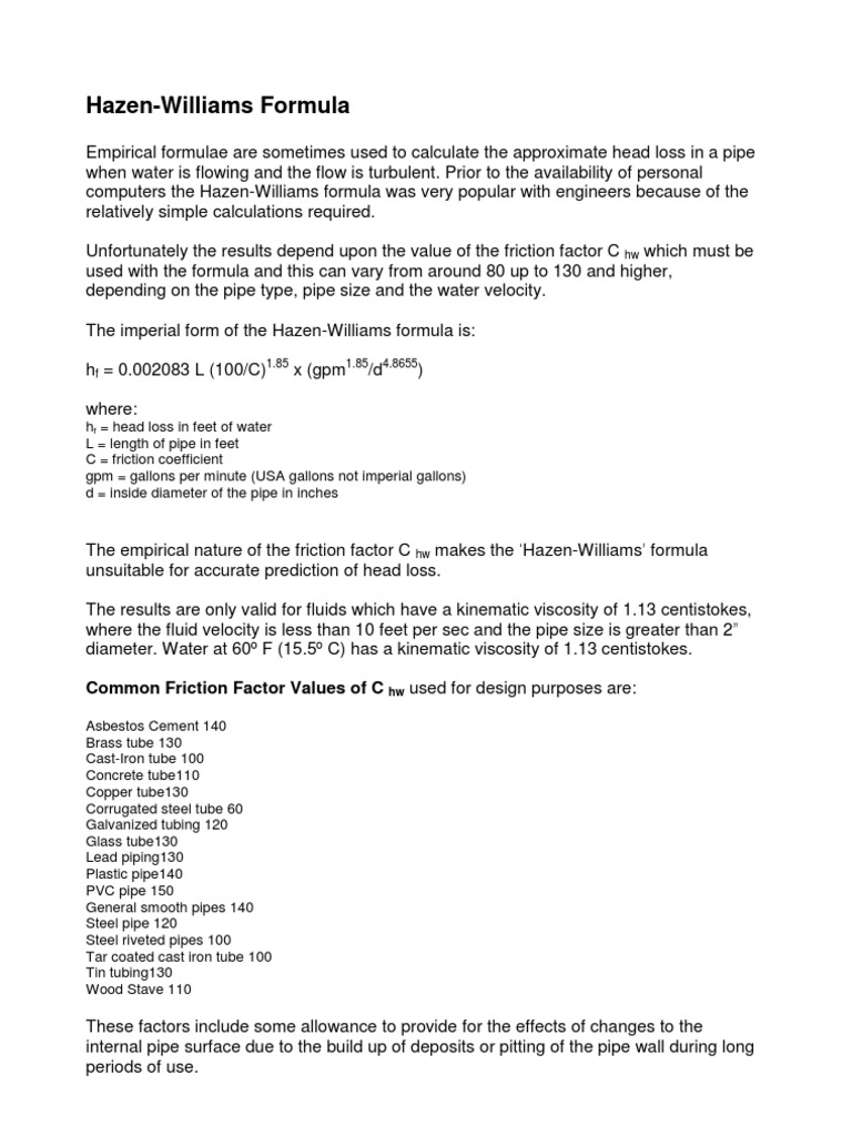 Hazen Williams Formula PDF