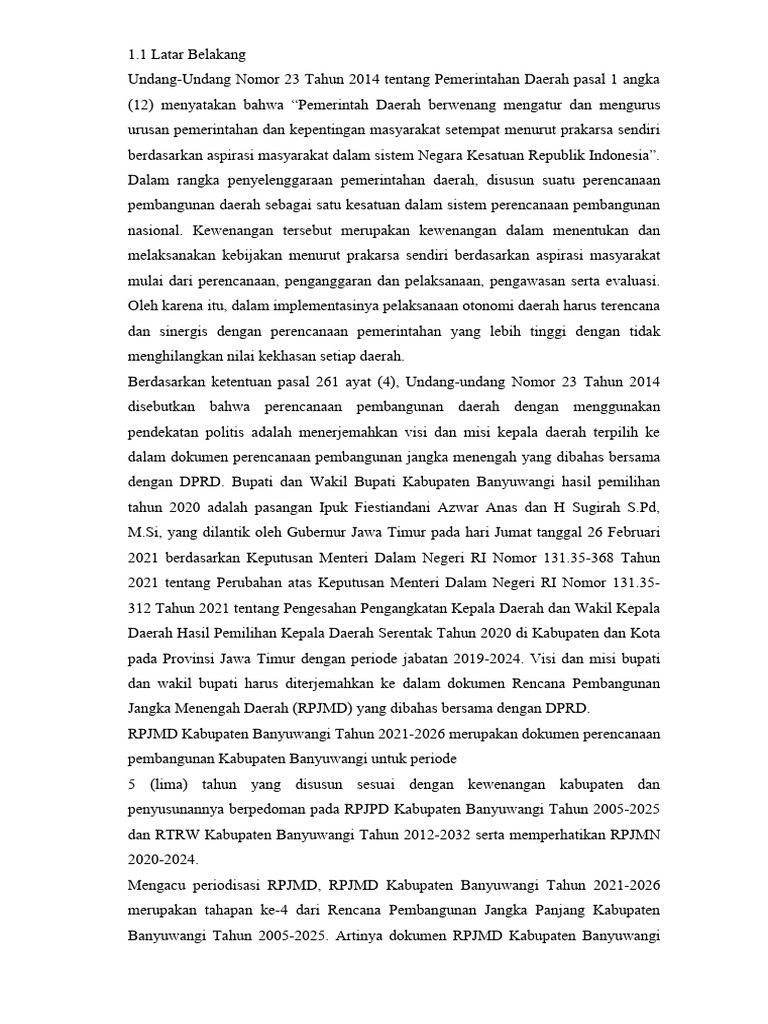 RPJMD Banyuwangi 2021-2026: Rencana Pembangunan | PDF