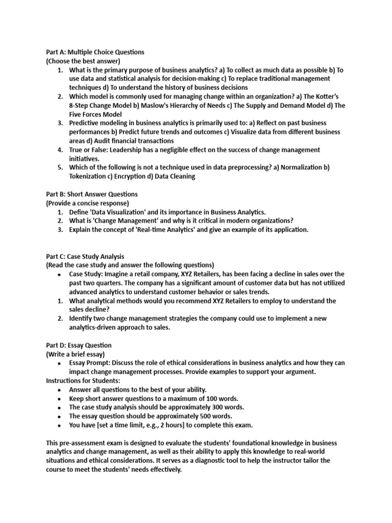 BA Pre-Assessement | PDF | Analytics | Change Management