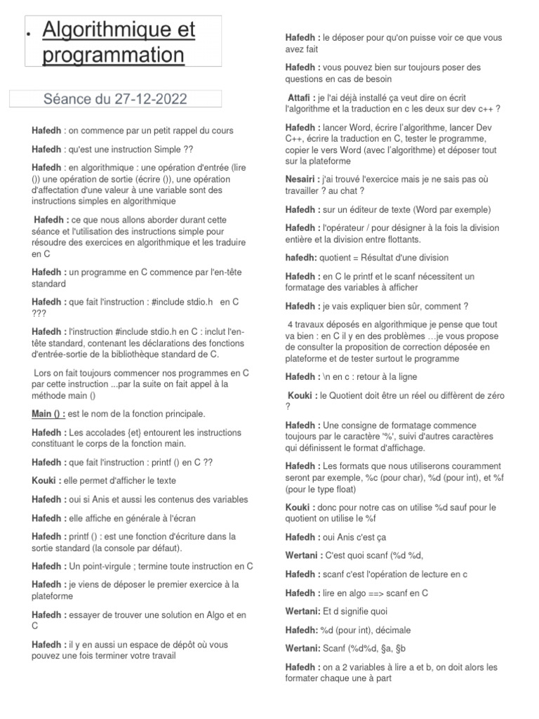 Instructions simples en C et algorithmique | PDF | Programme ...