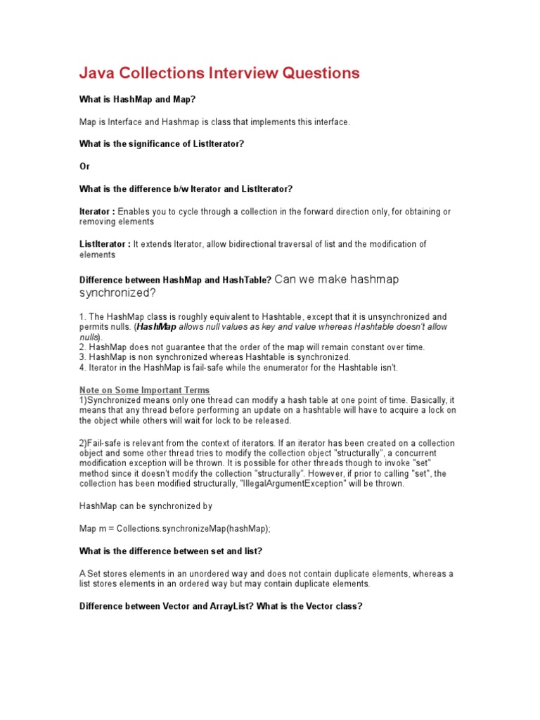 Java Collections Interview Questions PDF Array Data Structure