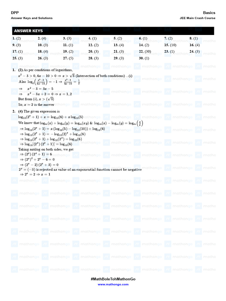 Solution DPP Basics JEE Main Crash Course MathonGo | PDF | Inequality (Mathematics) | Abstract ...