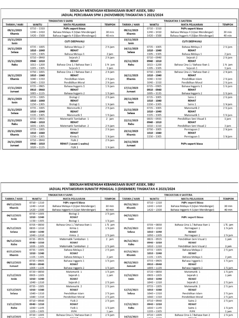 Jadual Exam Trial Dan Sumatif 3 T4 Pdf