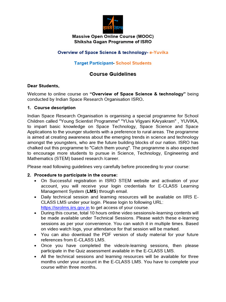 ISRO's Space Science Course for Students | PDF | Educational Technology ...