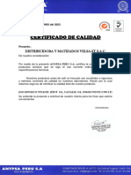 CERTIFICADO DE CALIDAD Anypsa Titanic