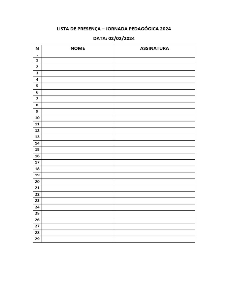Lista de Presença Jornada Pedagógica 2024 | PDF
