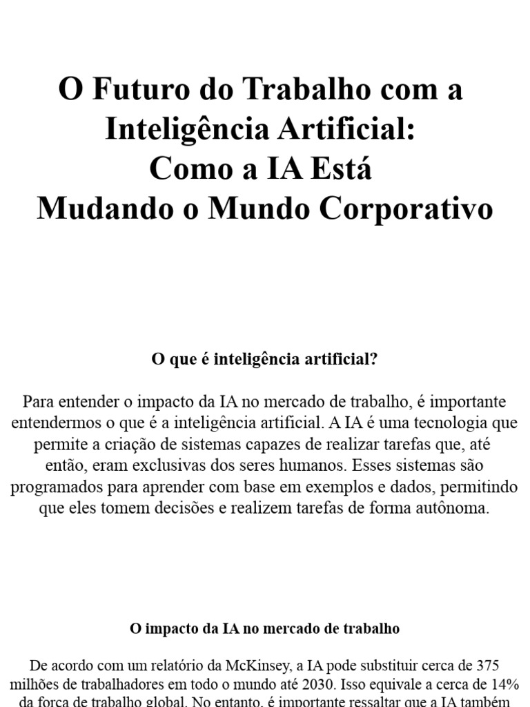 Impacto da IA no Mercado de Trabalho | PDF | Inteligência artificial ...