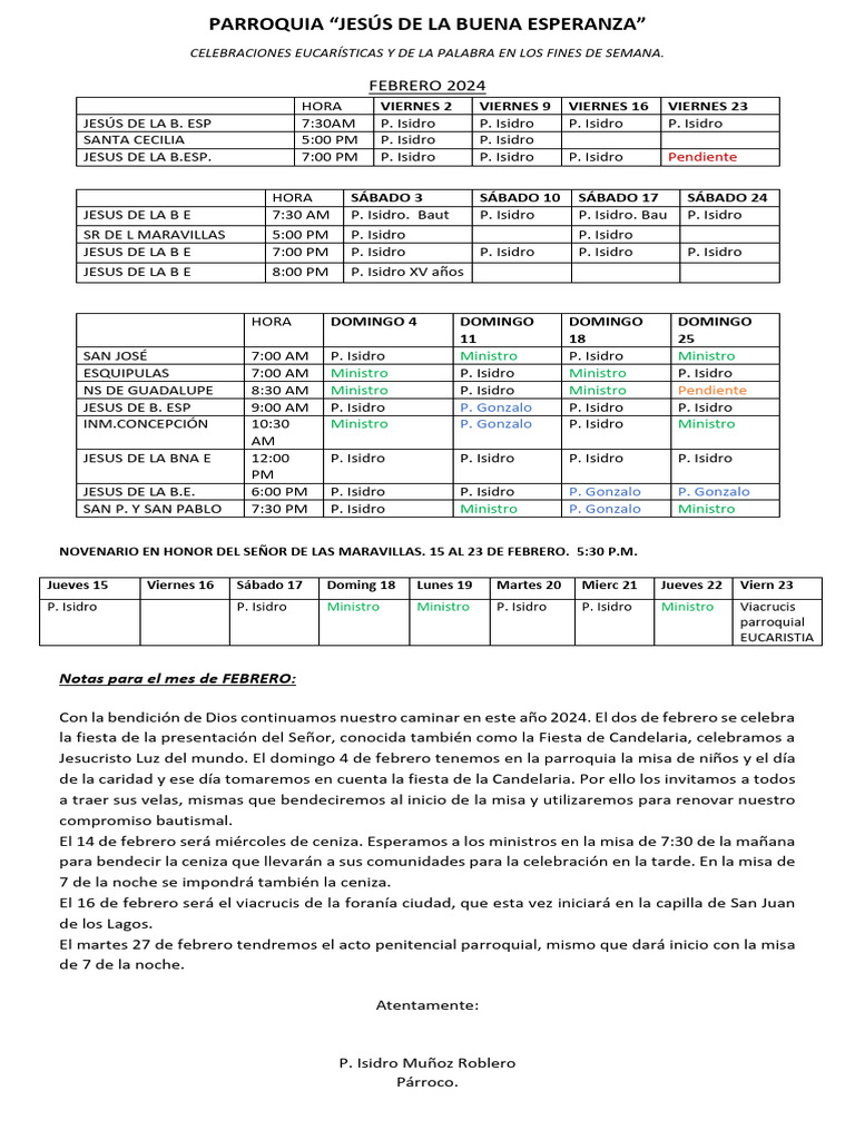 Misas FEBRERO 2024 Descargar gratis PDF Misa (liturgia) Fiestas