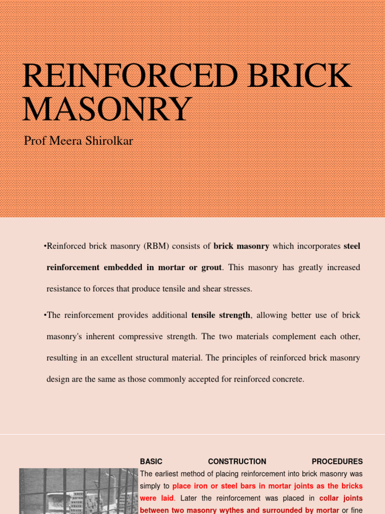 Reinforced Brick Masonry Techniques | PDF | Masonry | Concrete