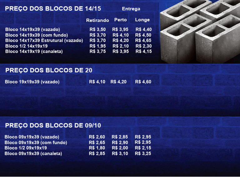 Preços de Blocos de Concreto 14x19x39 | PDF