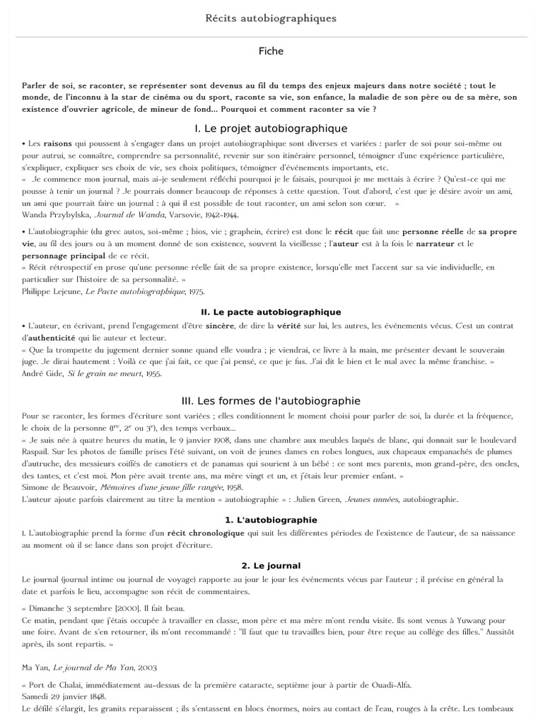 Récits autobiographiques en 3ème | PDF | Autobiographies | Mémoires